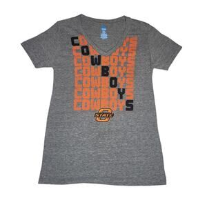 Cowboys Oklahoma State University Gray V Neck T Shirt Size Medium